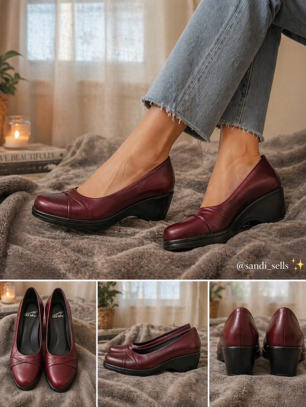 Dansko Burgundy Leather Wedge Pumps